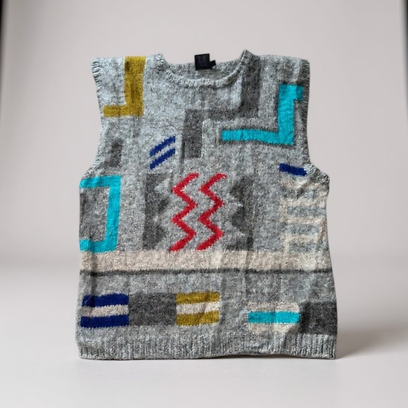 Wool Colorful Geometric Patterned Vest - Medium - Picture 5 of 13